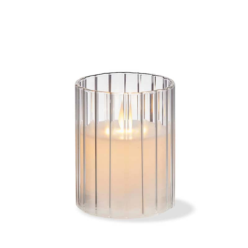 Anya LED Glass Hurricane with 3x4 Flameless Pillar Candle Clear Indoor Use Decorative Lantern