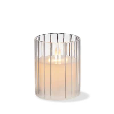 Anya LED Glass Hurricane with 3x4 Flameless Pillar Candle Clear Indoor Use Decorative Lantern
