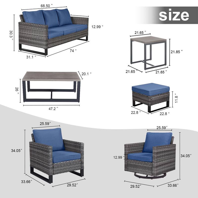 Gymojoy PE Wicker Sofa Rocking Chair Ottoman Set of 9