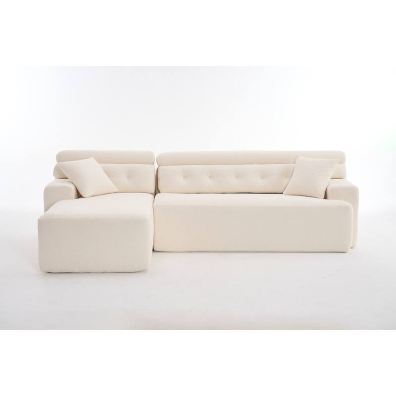 Modern Chenille Convertible L-Shaped 4-Seater Modular Sectional Sofa with 2 Pillows for Apartment Living Room
