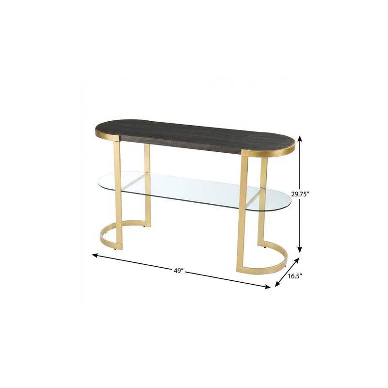 HomeRoots 49" Gray and Gold Solid Wood Oval Sled Console Table With Storage - 49.00 in. x 29.75 in. x 16.50 in.