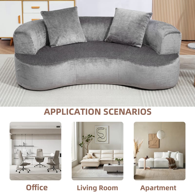 XINMICS 79'' Modern Sectional Sofa, 2-Seater Chenille Sofa with 2 Pillows, U-Shape Foam Sofa No Assembly Required