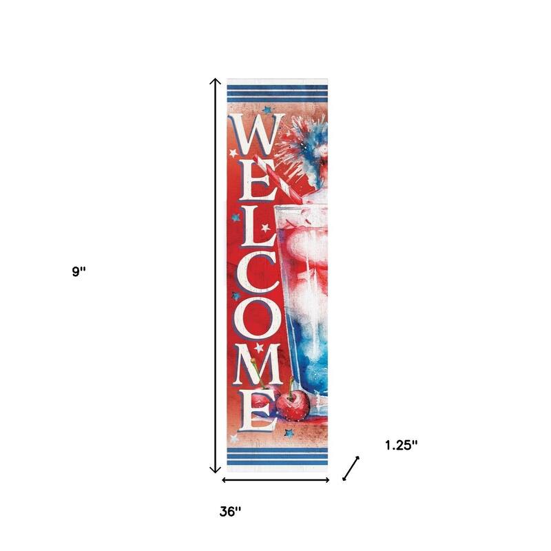 HomeRoots 36" Red White And Blue Solid Wood Welcome Porch Sign