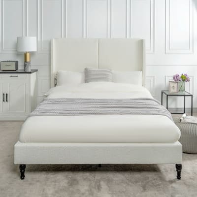Queen Size Bed Frame with 55.5"High Back Upholstered Boucle Fabric Headboard