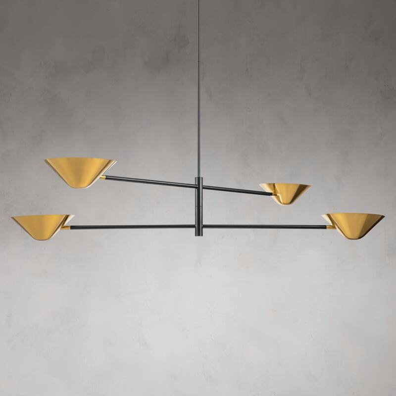 4-Light Modern Industrial Linear Sputnik Gold Chandelier for Dining Room/Living Room