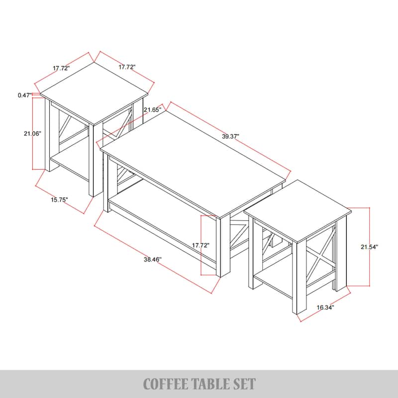 CraftPorch Modern 3-Pieces Coffee Table Set