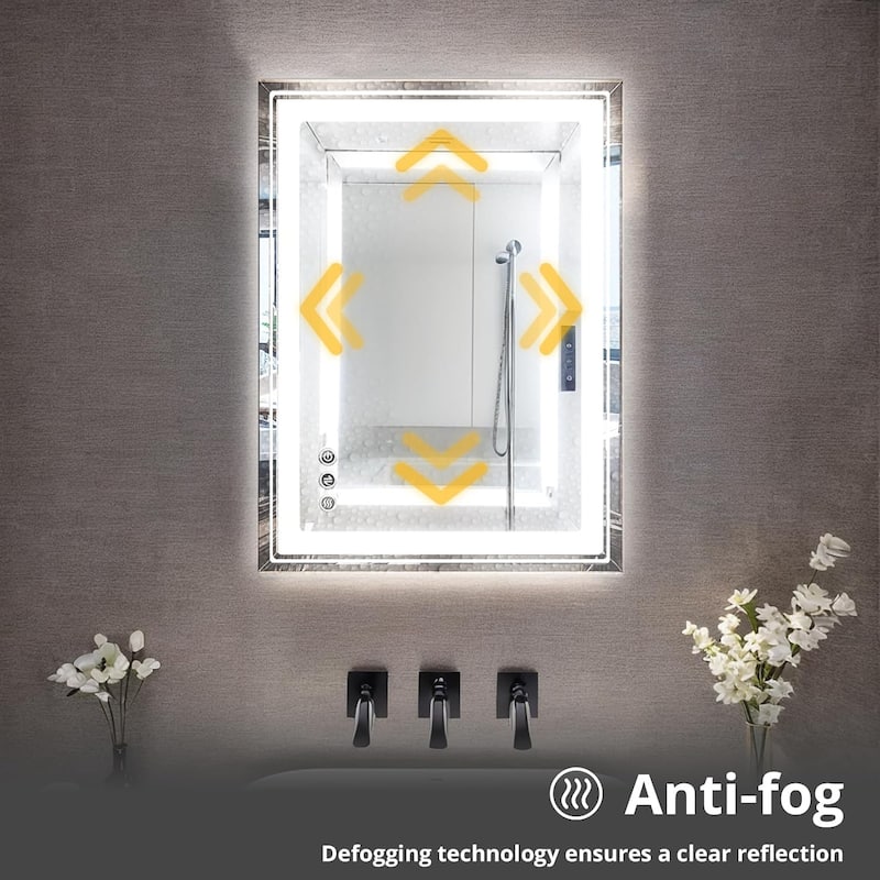 Bathroom Mirror with Lights 36x28 Inch Anti-Fog Shatter-Proof Wall-Mounted Vanity Mirrors with Frontlit & Backlit - 28x36