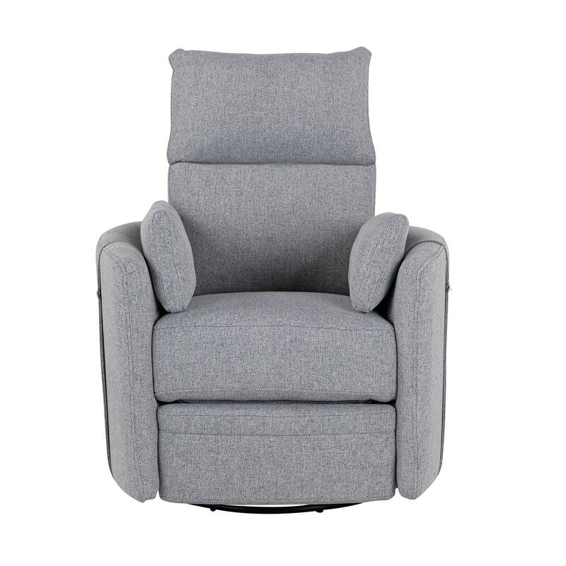Beige Upholstered Swivel Rocker Recliner Chair with Manual Adjustment, 360° Swivel, and Two Removable Pillows