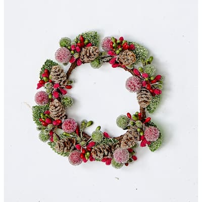 3.25" Frosted Berry & Cone Candle Ring, Set of 2 - 6