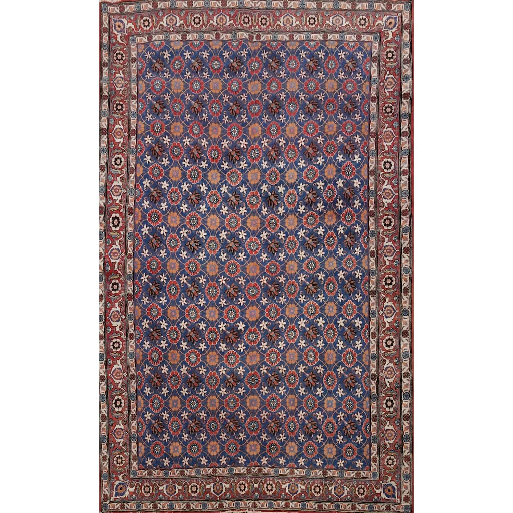 Hand Knotted Oriental 100% Wool Carpet Traditional All-Over Navy Blue & Blues Isfahan Area Rug - 10' 5'' X 7' 1''