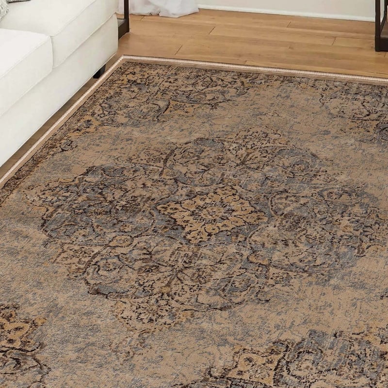 Superior Distressed Traditional Medallion Damask Runner or Area Rug