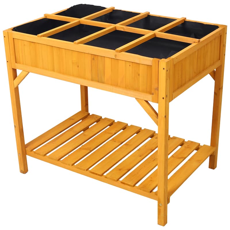 Wooden Raised Garden Bed, Elevated Design with 8 Grids for Flowers