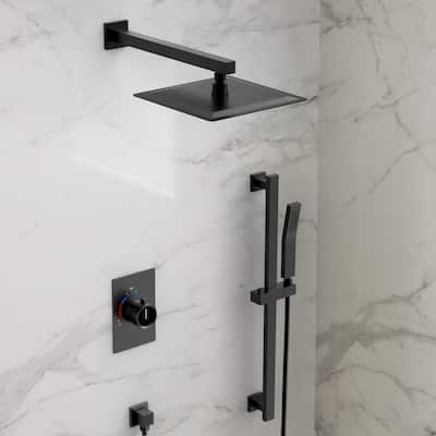 GRANDJOY 10" Rainfall Shower Head Wall Mounted Shower System and Handheld Spray with Slide Bar