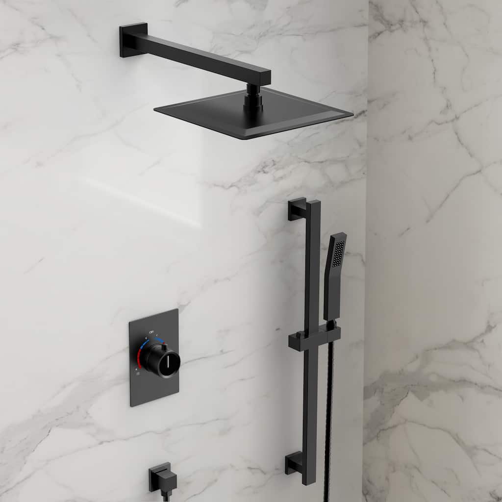GRANDJOY 10" Rainfall Shower Head Wall Mounted Shower System and Handheld Spray with Slide Bar
