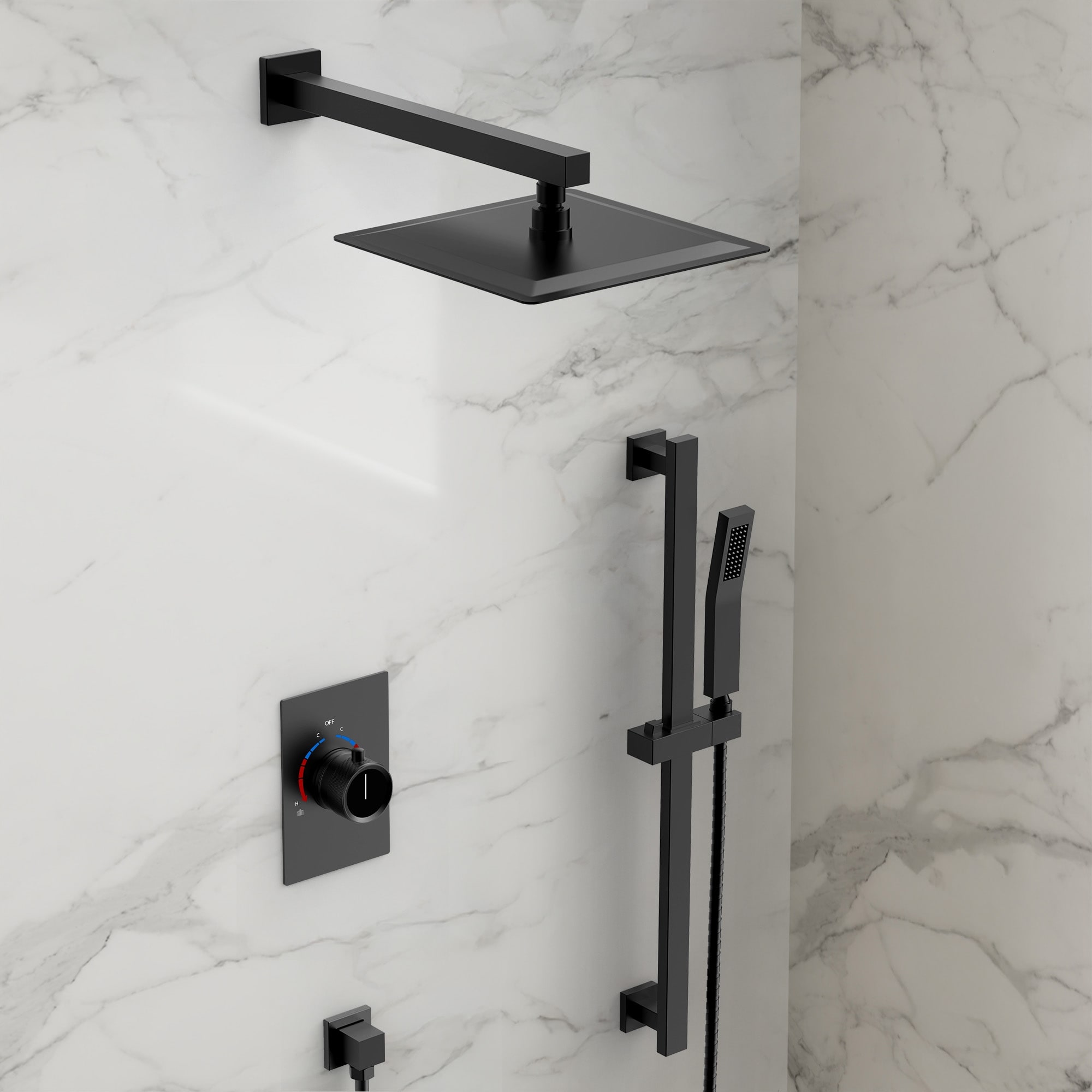 GRANDJOY 10" Rainfall Shower Head Wall Mounted Shower System and Handheld Spray with Slide Bar