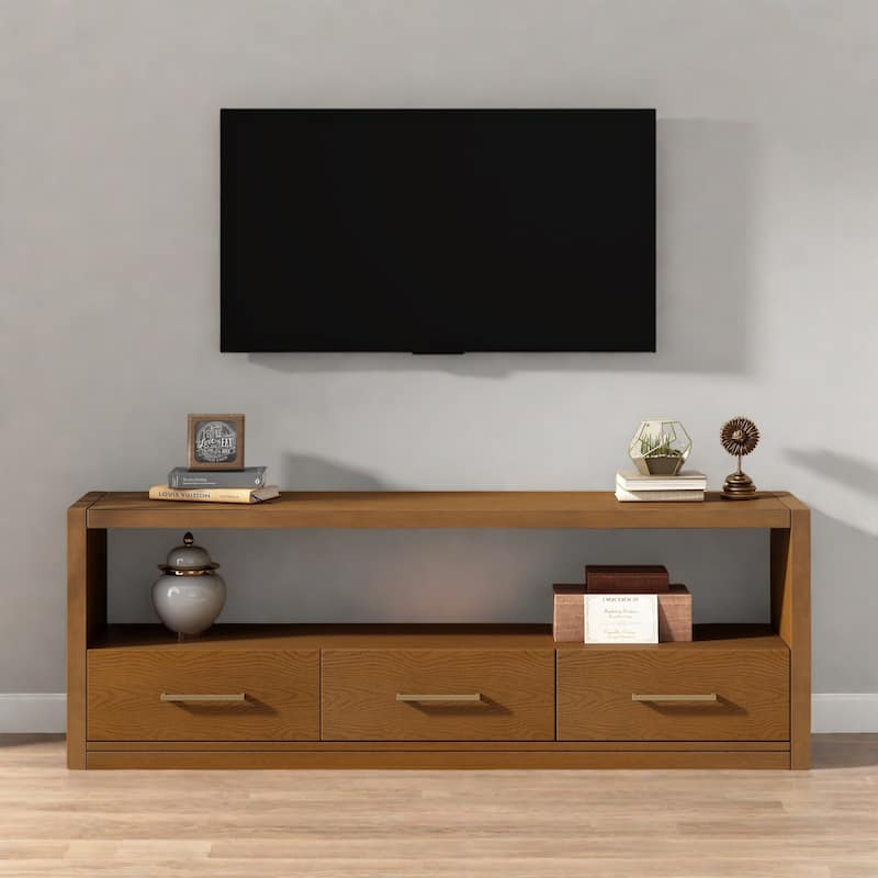74"Minimalist TV Stand with 3 Spacious Drawers - Versatile Media Console for Living Room, Bedroom - Brown