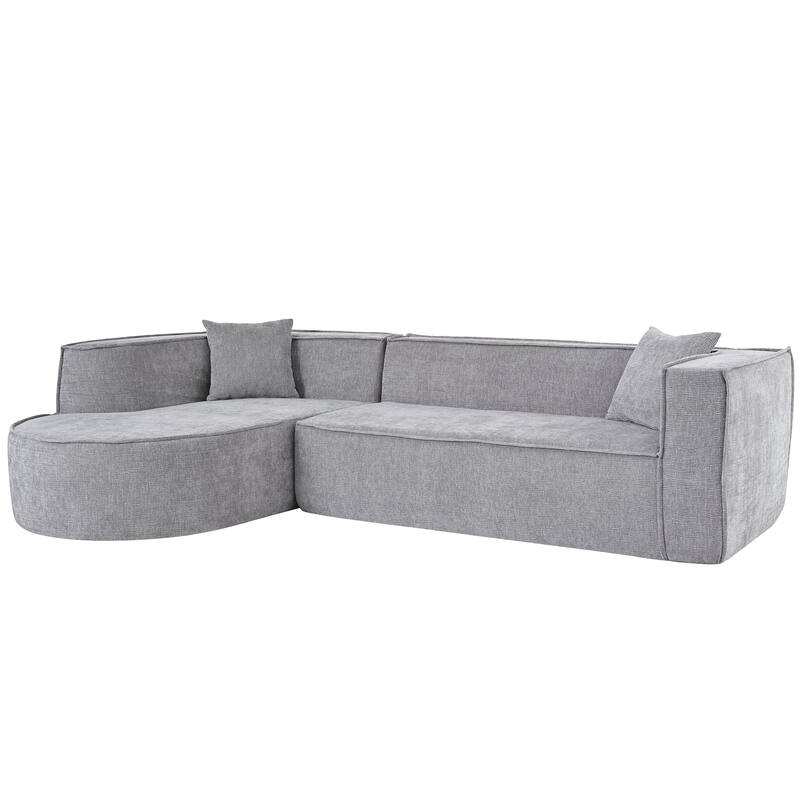 Modern Curved Sectional Sofa with Wrinkle Resistant Chenille and Lounge Seat for Living Room or Guest Room