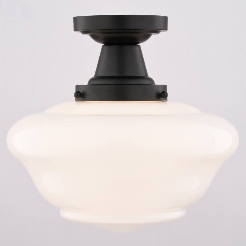 VAXCEL Eastgate 1-Light Schoolhouse Semi Flush Mount Ceiling Lighting Fixture, White Frosted Opal Glass Shade