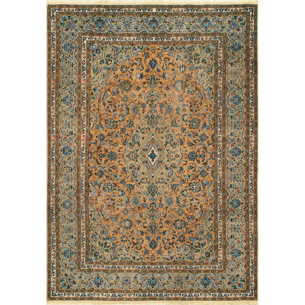 Fine Vintage Distressed Genova Gold/Beige Rug - 6'4" x 9'5"