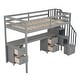 preview thumbnail 14 of 17, Gray Twin Size Solid Wood Loft Bed with Built-in Desk and Double Storage Drawers