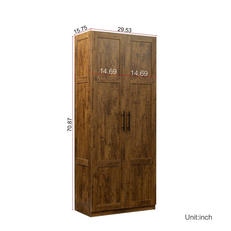 Wood High Wardrobe Cabinet with 4 Storage Spaces and 2 Doors