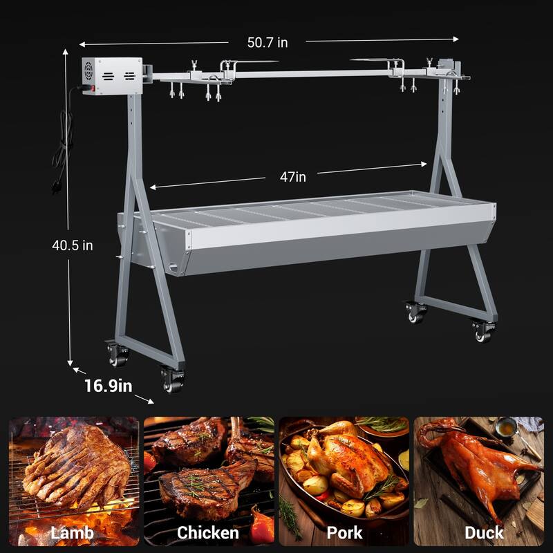 Charcoal Grill, Metal Steel Made Outdoor Smoker, Spit Rotisserie Grill Best Combo for Outdoor Garden Patio and Backyard Cooking - Cast Iron