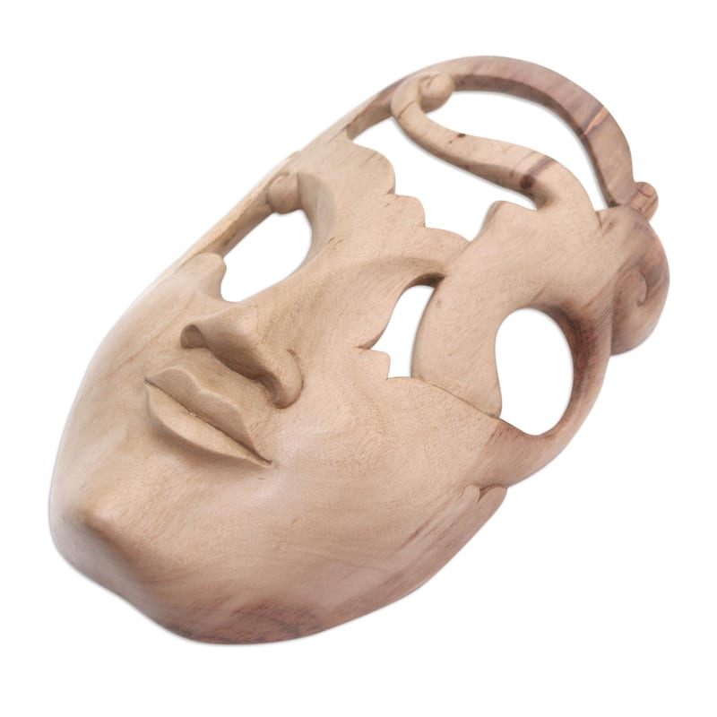 Novica Handmade Arabesque Hibiscus Wood Mask