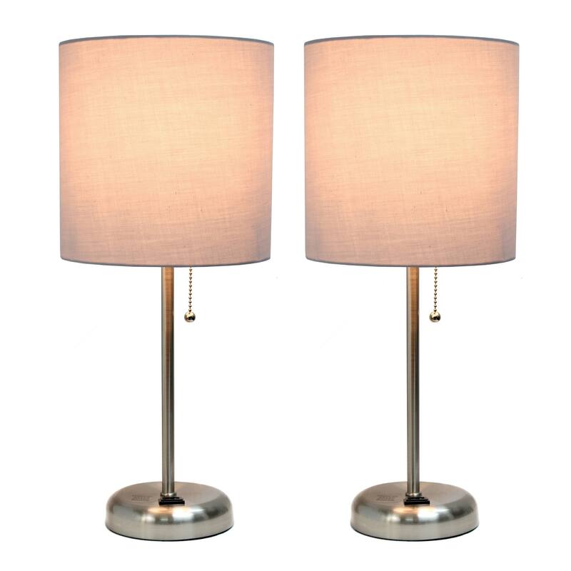 Stick Table Lamps with Drum Shade - 19.5" - Silver and Gray - Set of 2
