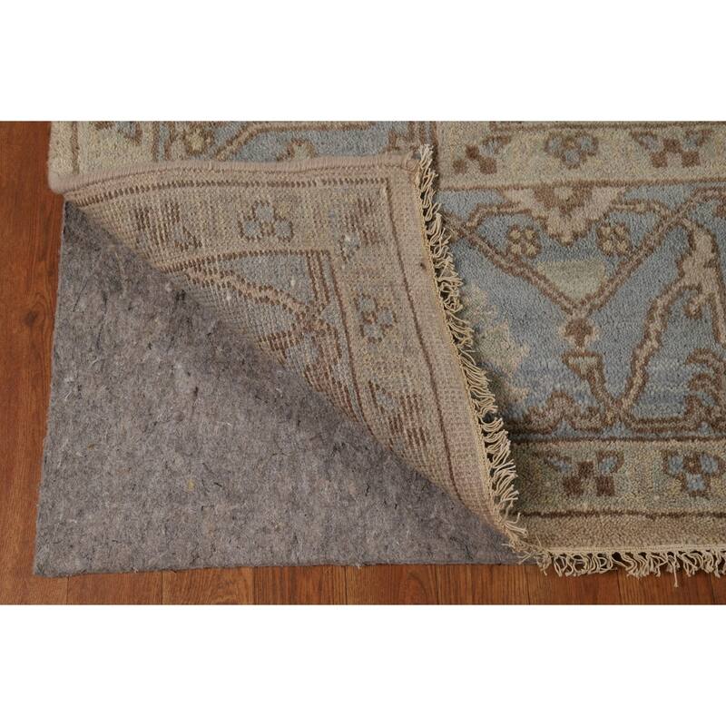 Light Brown Oushak Indian Area Rug Hand-Knotted Wool Carpet - 8'4"x 9'9"