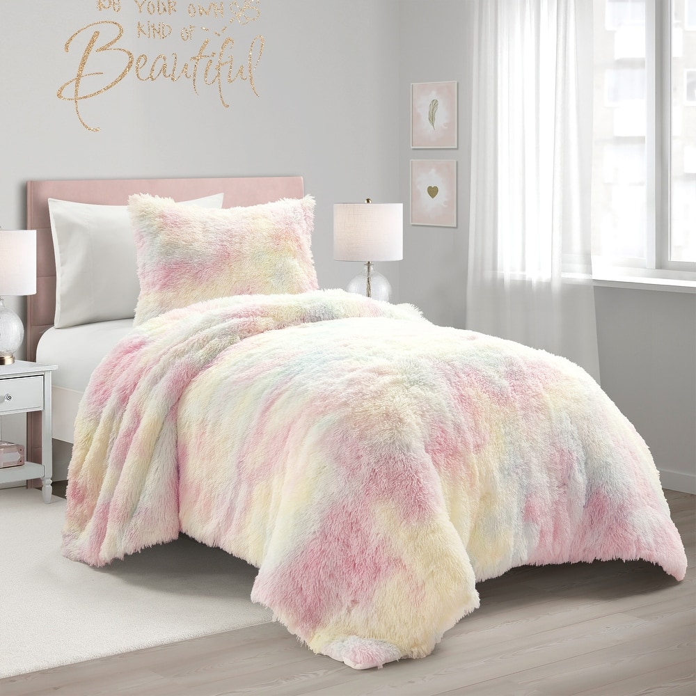 Lush Decor Emma Cozy Ultra Soft Rainbow Faux Fur Comforter