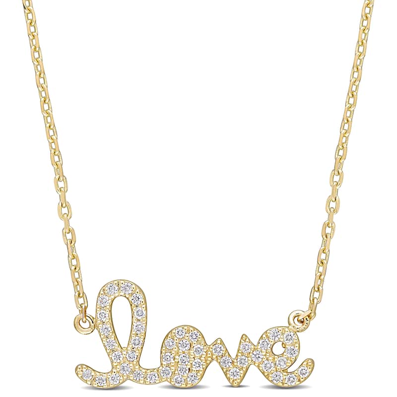 Miadora 14k Yellow Gold 1/4ct TDW Diamond LOVE Station Necklace