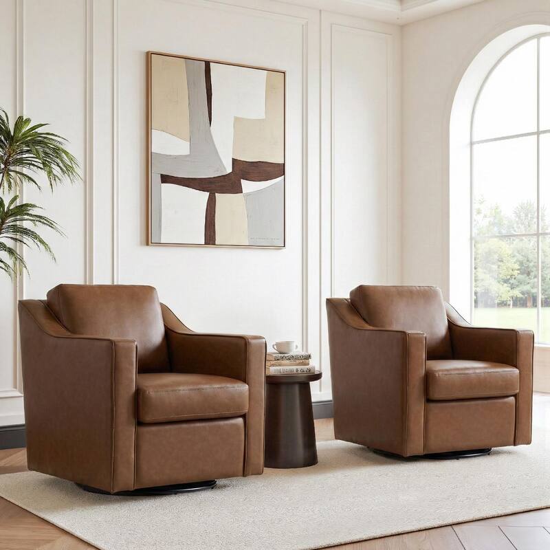 Chenille/Leather Swivel Barrel Chair(Set of 2) Modern Club Chair by UIXE