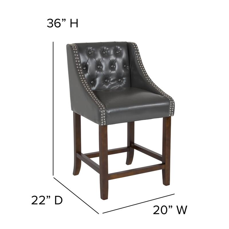 Transitional Tufted Upholstered/Walnut Finish Counter Stool (Set of 2)