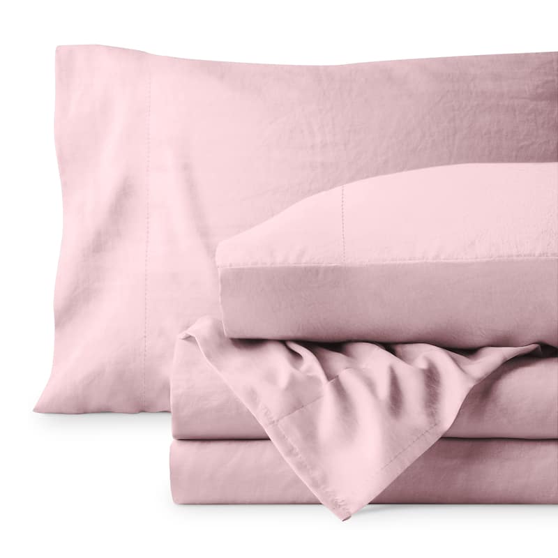 Bare Home Washed Microfiber Deep Pocket Sheet Set - Queen - Dusty Pink