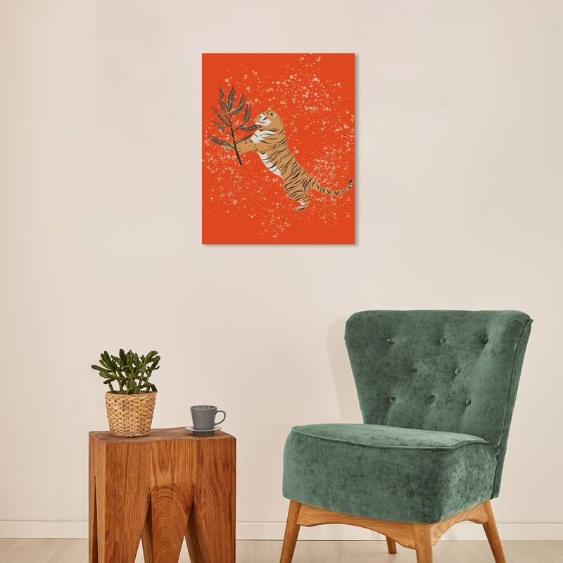 Wynwood Studio Canvas Animals Greetings from the Tiger Red Modern & Contemporary Wall Art Canvas Print - 20 x 24