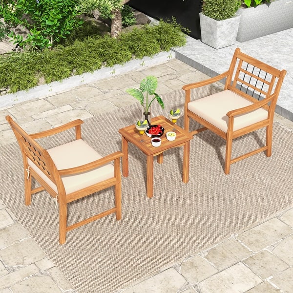 slide 2 of 31, 3 Piece Wooden Patio Furniture Set with Ergonomic Backrest and Curved Armrests - 25" x 25" x 33" White