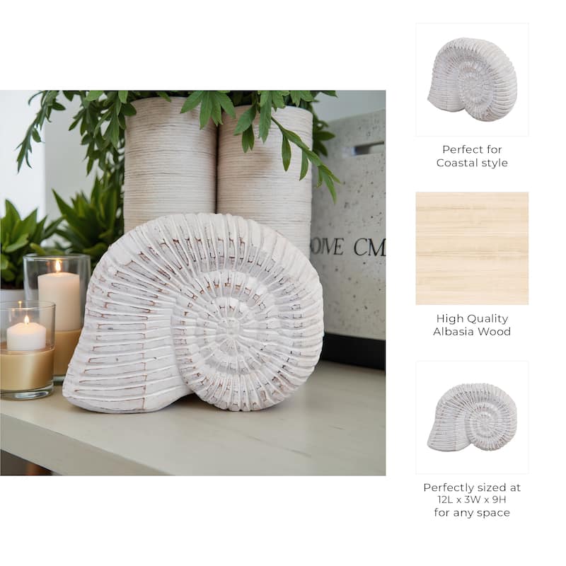 Handcrafted Wooden Nautical Shell Figurine Coastal-Inspired Details