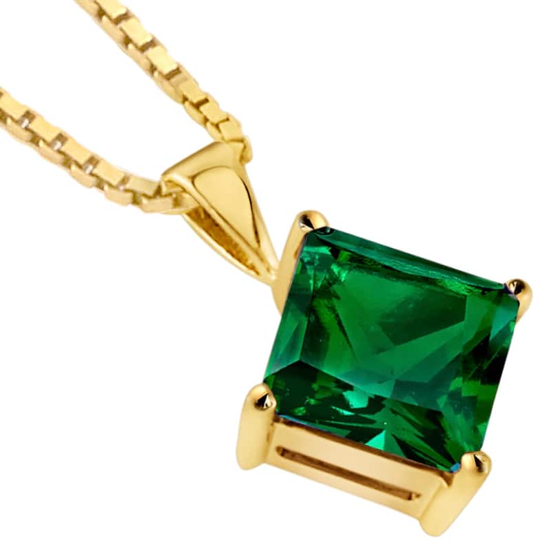 14k Yellow Gold Princess Cut 2.25 cts Created Emerald Pendant