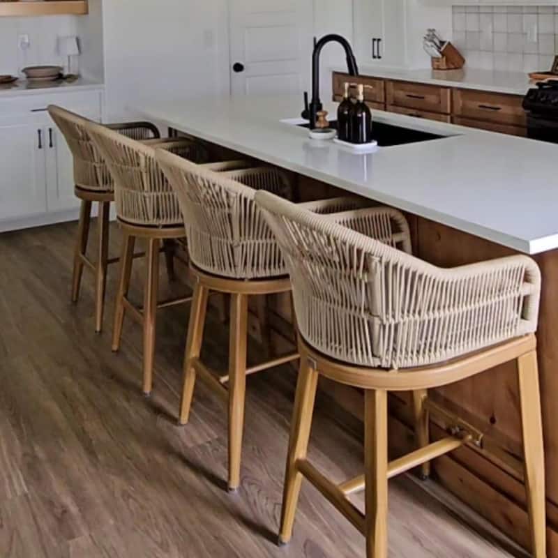 PURPLE LEAF Counter BarStools Set of 4 Aluminum Dining Chairs with Back and Cushions Rattan Bar Stools