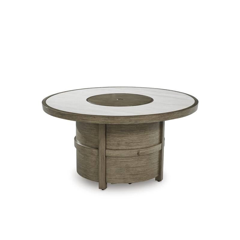 Signature Design by Ashley Rainier Ranch Beige Fire Pit Table - 47.99" W x 47.99" D x 25" H