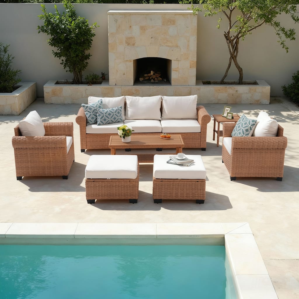 Outdoor 7-Piece Garden Patio Sofa Set With Table