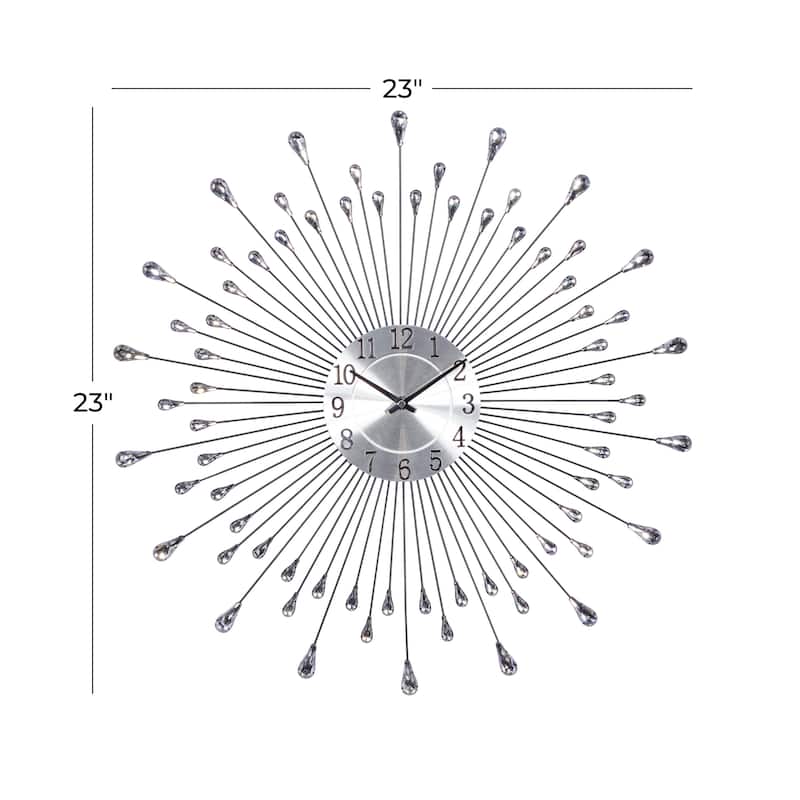 Metal Starburst Decorative Wall Clock with Crystal Accents - Gold, Brown, Silver, Copper - Roche River Decor