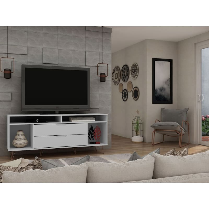 Manhattan Comfort Rockefeller 62.99 In. Metal Leg Media Cabinet Console - White