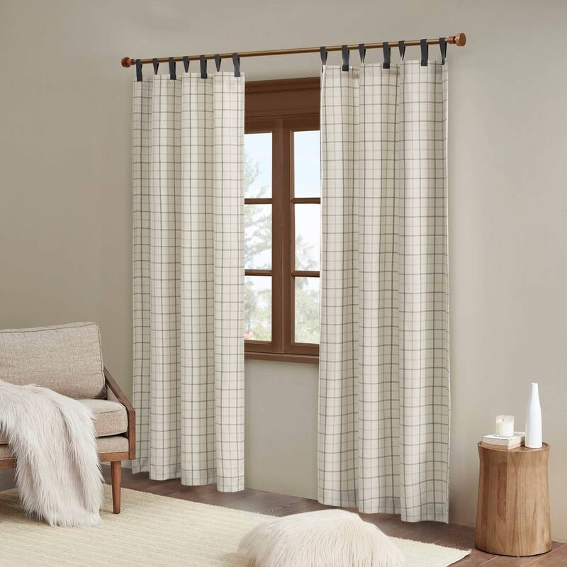Madison Park Anaheim Plaid Faux Leather Tab Top Single Curtain Panel with Fleece Lining