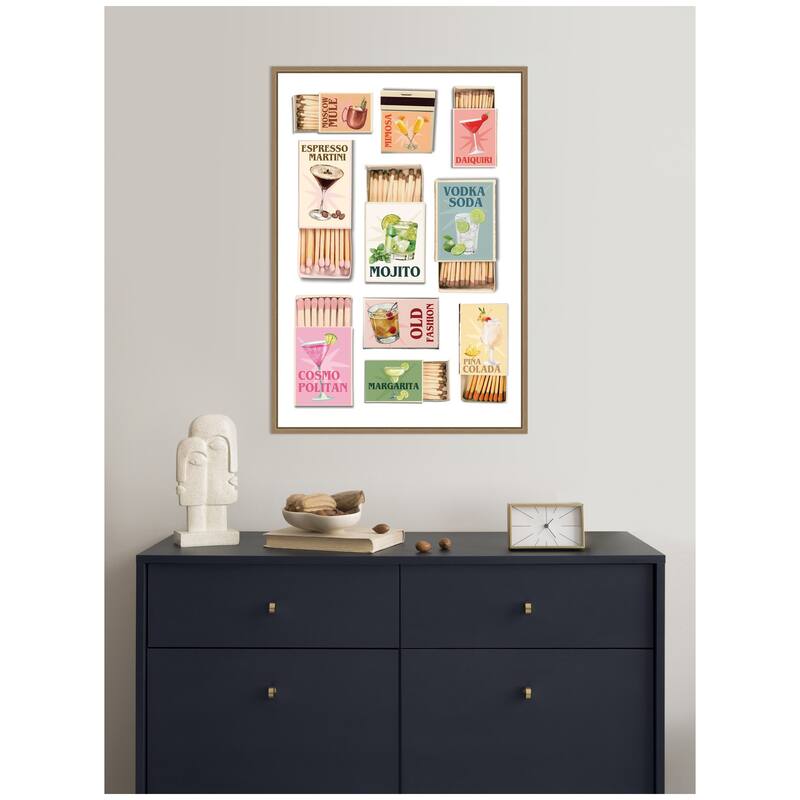 Kate and Laurel Matchboxes Drinks by Honey Island Studio Framed Canvas Wall Art Print