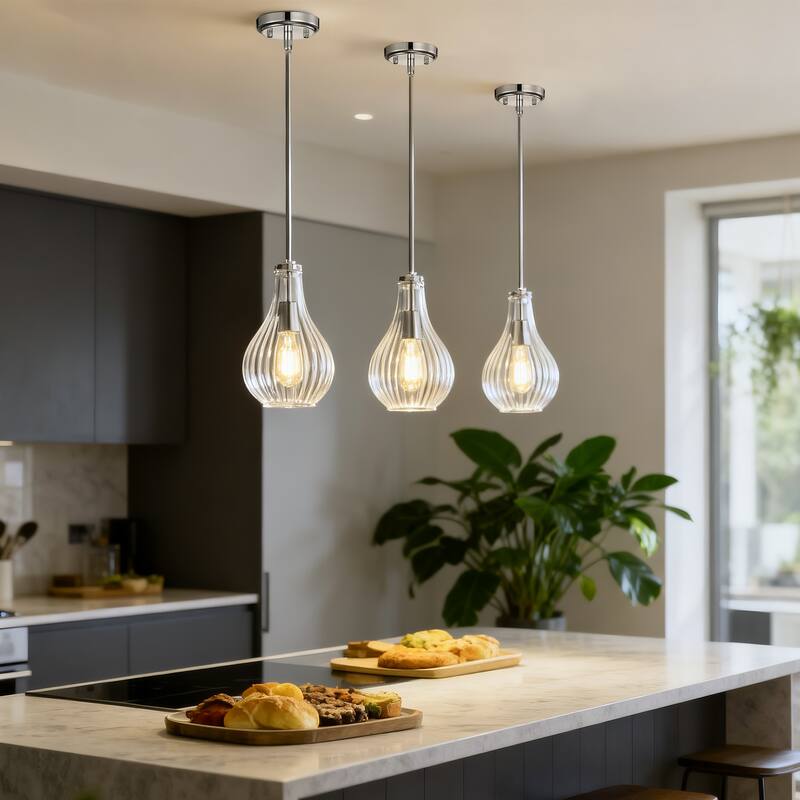Matte Black/Chrome 1-Light 8 inch Pendant with Clear Glass Shade