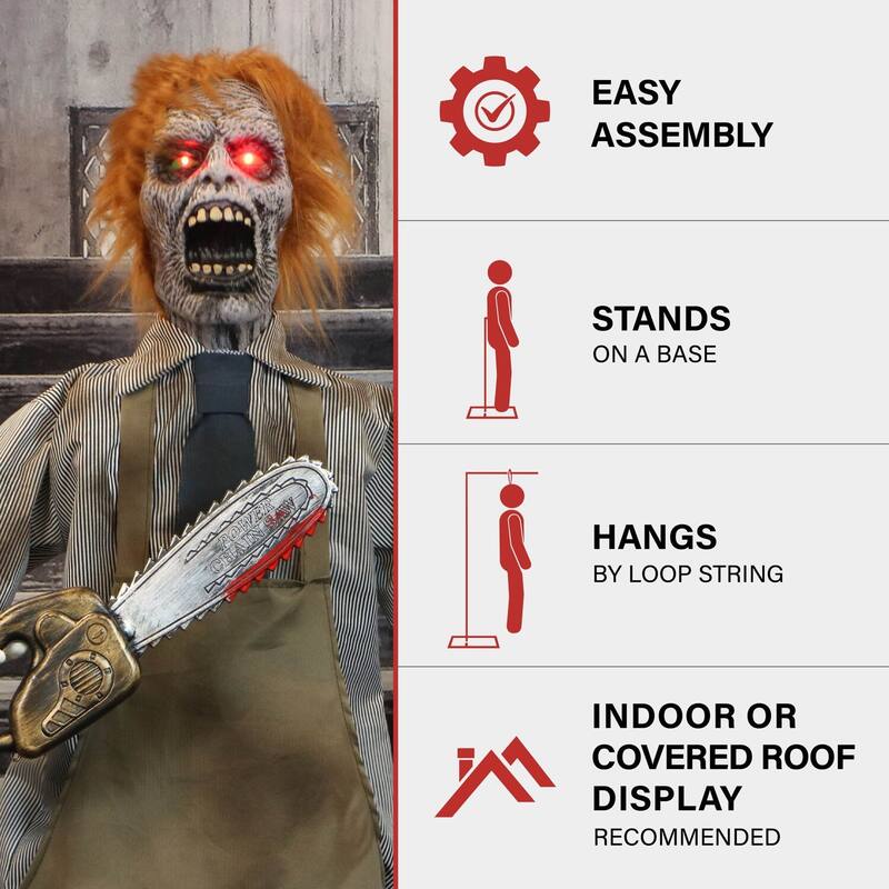 Haunted Hill Farm Animatronic Zombie Carver with Movement, Sound, and Light-Up Eyes for Scary Halloween Decoration