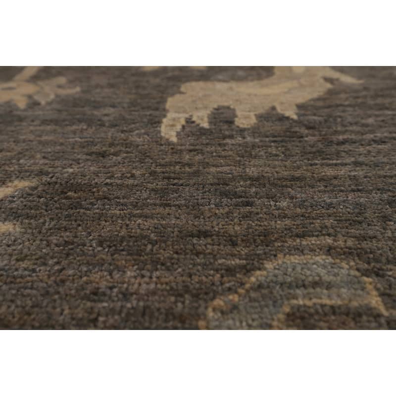 Oushak Turkish Area Rug Hand-Knotted Grey Transitional Wool Carpet - 8'10"x 11'7"