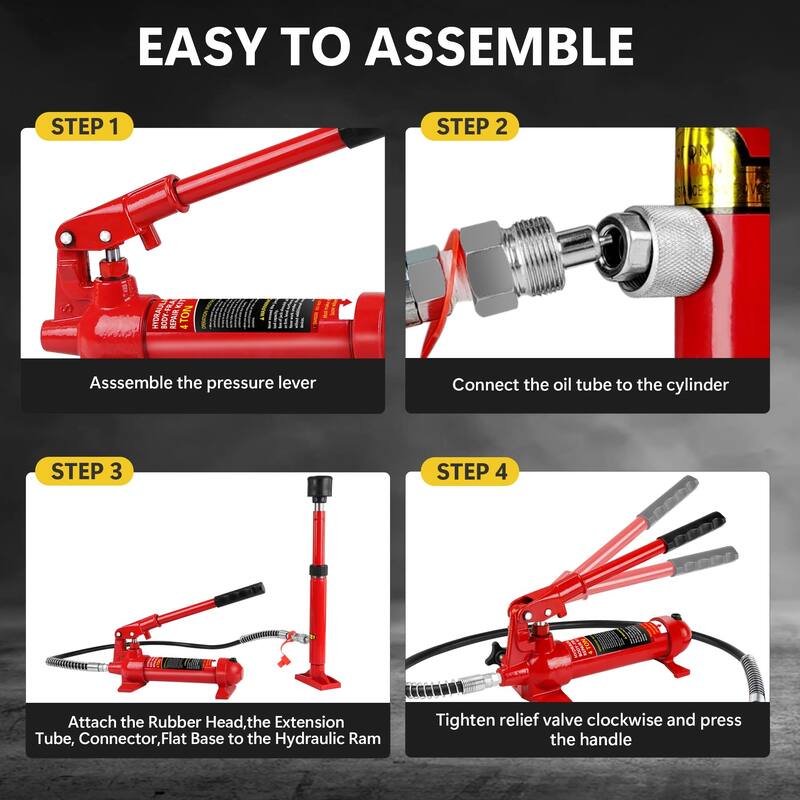 4 Ton Porta Power Kit, Portable Hydraulic Jack with 4.1 ft/1.25 m Oil Hose, 17 Pcs Hydraulic Ram, 8000 Lbs Capacity
