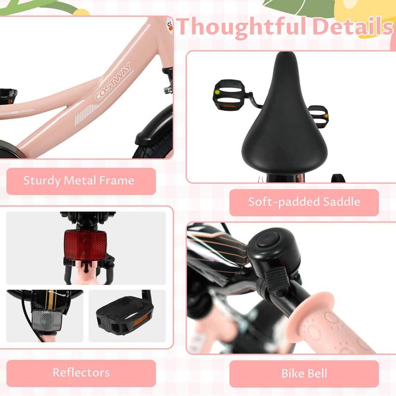 Costway 14" Kids Bike with Removable Training Wheels Adjustable Seat & - See Details